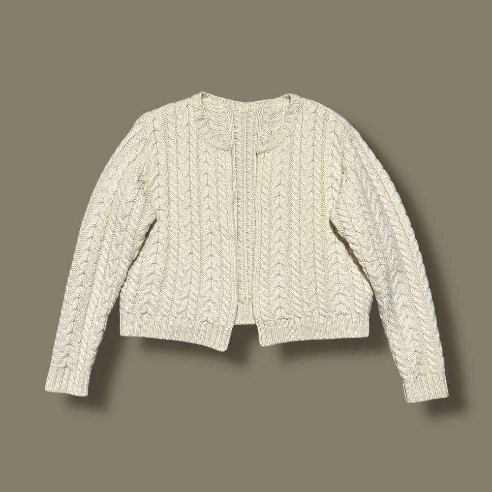 Vintage 60s Cardigan Sweater Chunky Knit Handmade Cream Ivory Petite Womens